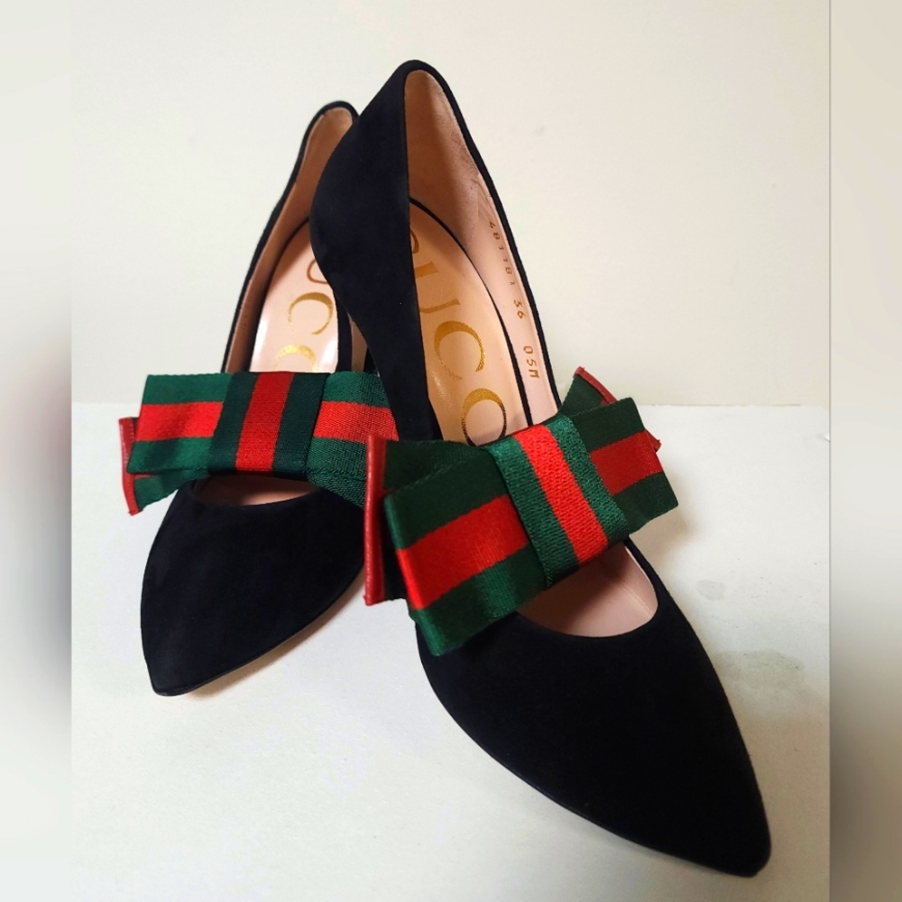 Kid Scamosciato Removable Web Bow High Heel Pumps Black